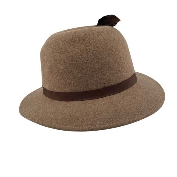 Vintage Knox Custom Felt Fedora Hat with Feather Accent Tan Wool Made in USA Vintage Knox Custom Felt Fedora Hat with Feather Accent Tan  main image 3